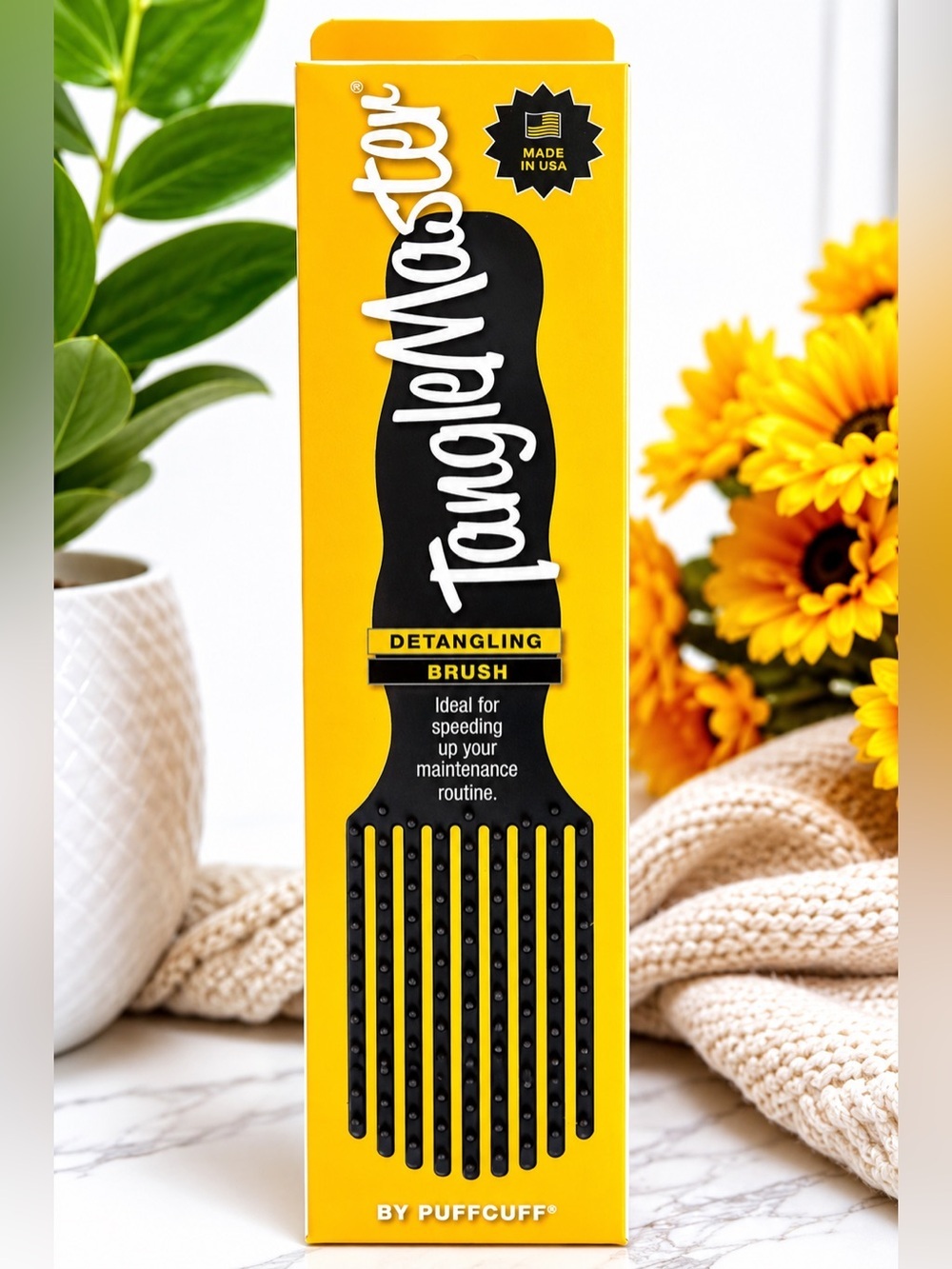 NWT TangleMaster Detangling Brush by PuffCuff Black Hair Comb Made in USA